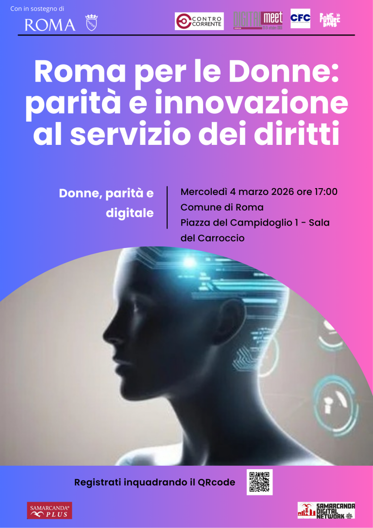 Locandina evento Roma per le Donne 4 marzo 2026 Campidoglio parità digitale