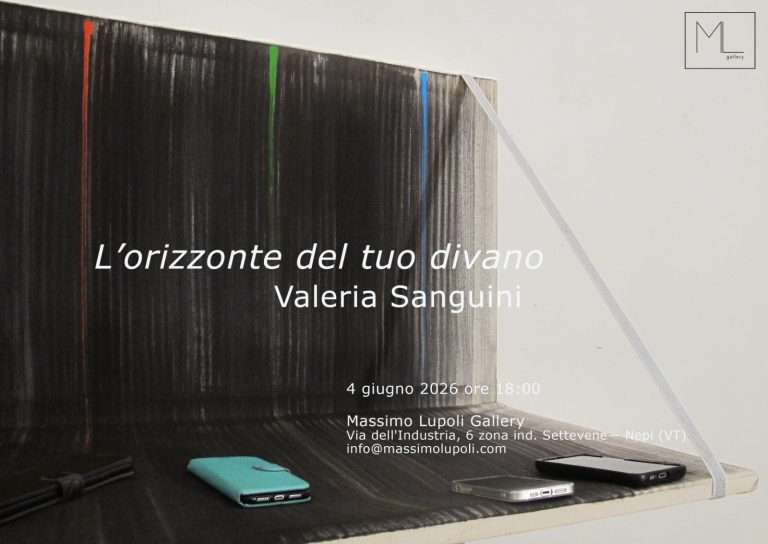 Locandina Inaugurazione mostra di Valeria Sanguini _L'orizzonte del tuo divano_ 4 giugno 2026 ore 18.00