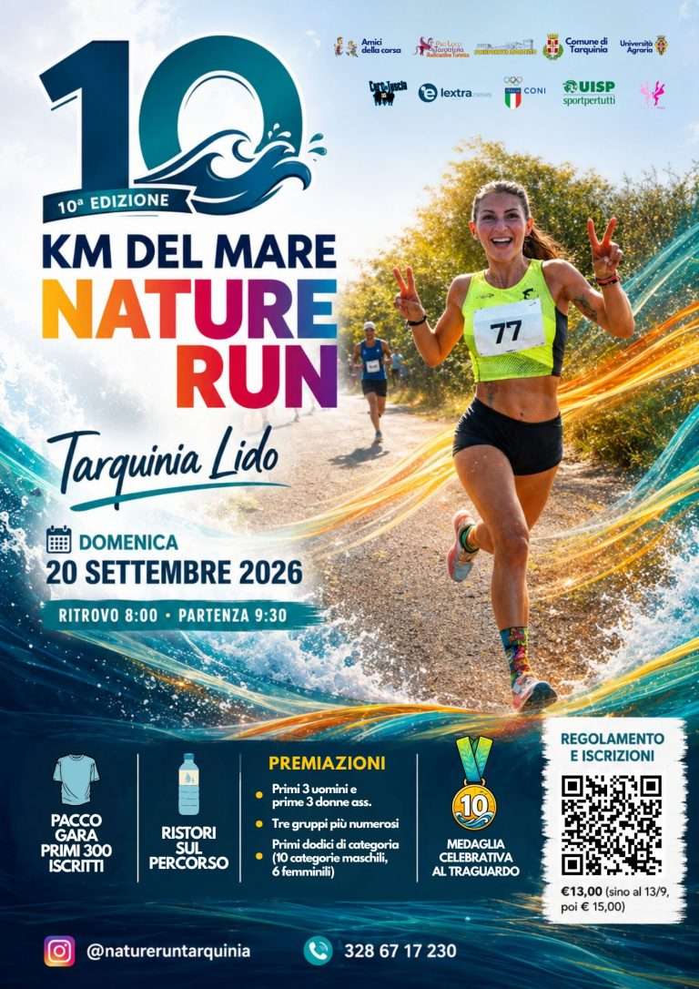 Tarquinia, Nature Run 2026: la 10 km del Mare festeggia la decima edizione
