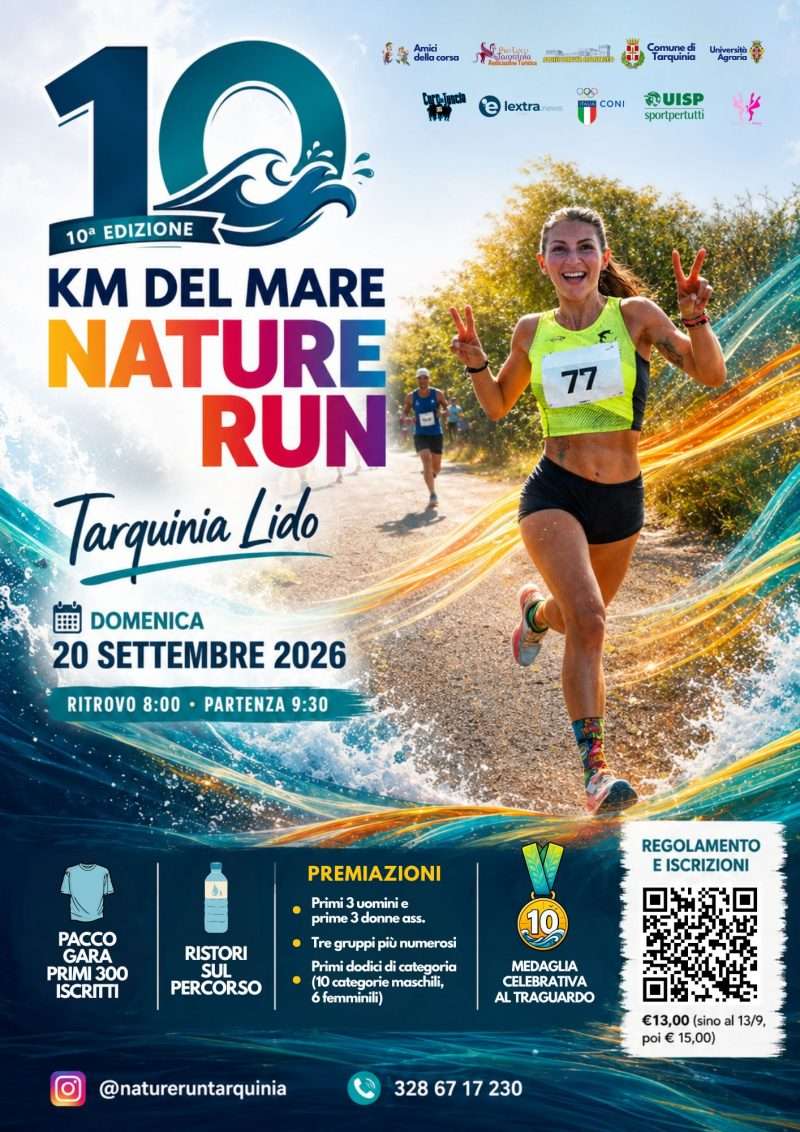Tarquinia, Nature Run 2026: la 10 km del Mare festeggia la decima edizione