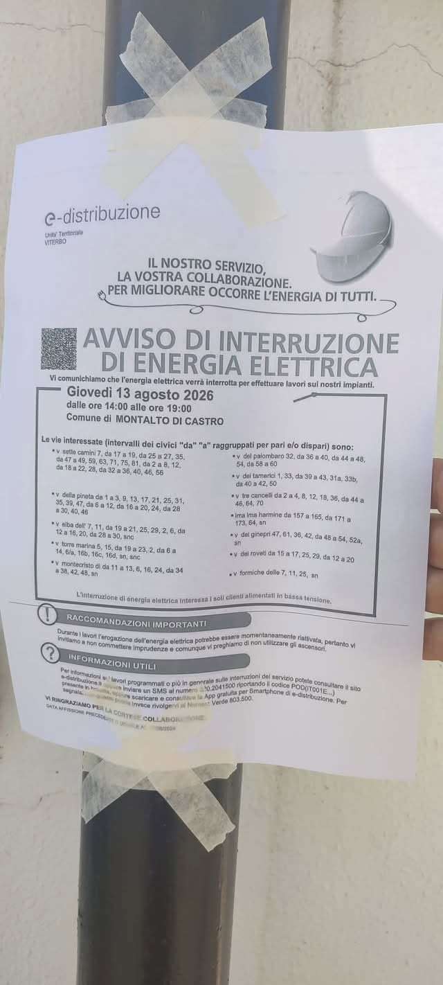 Montalto Marina, cinque ore senza corrente nella settimana Ferragosto
corrente