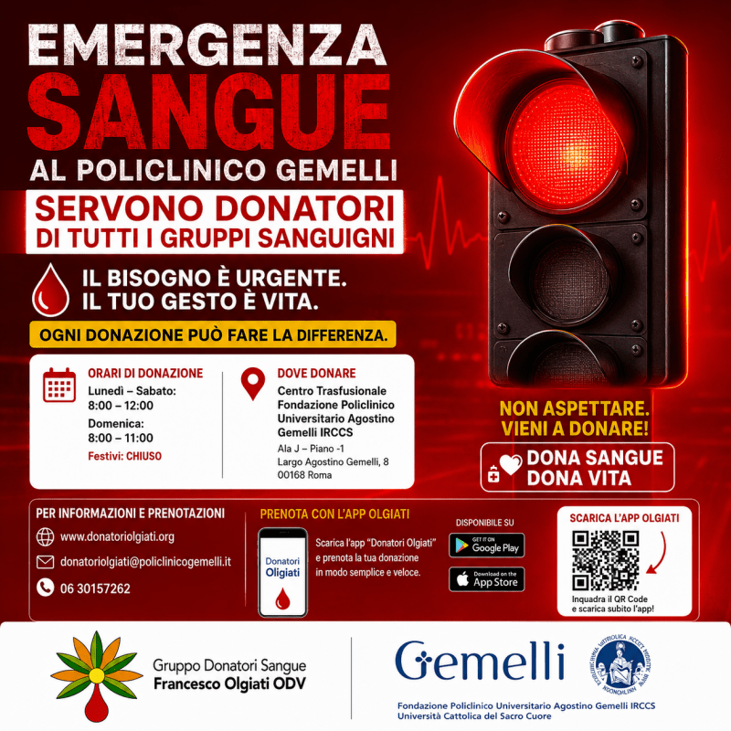 Roma. Emergenza sangue al Gemelli: appello a tutti i gruppi sanguigni