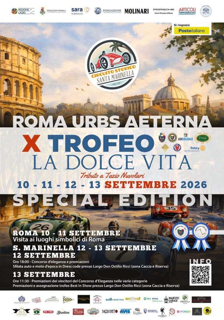 Trofeo La Dolce Vita 2026: auto d’epoca tra Roma e Santa Marinella
