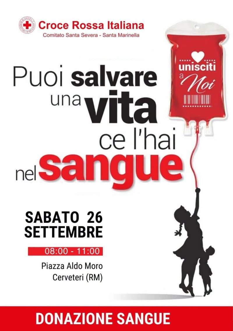 Donazione di sangue a Cerveteri: sabato 26 settembre in Piazza Aldo Moro